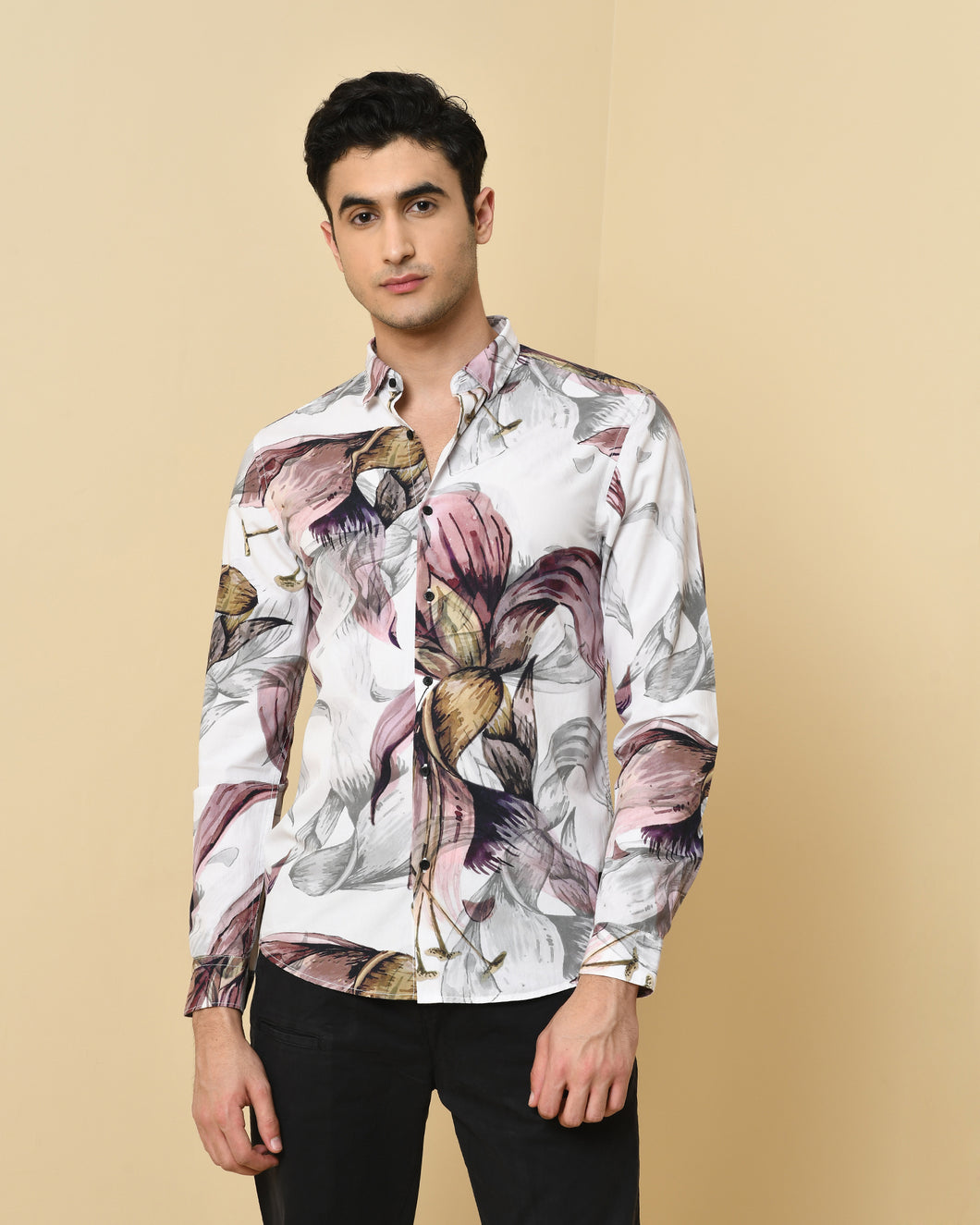 Collar Panel Highlighted Trim Fit Shirt