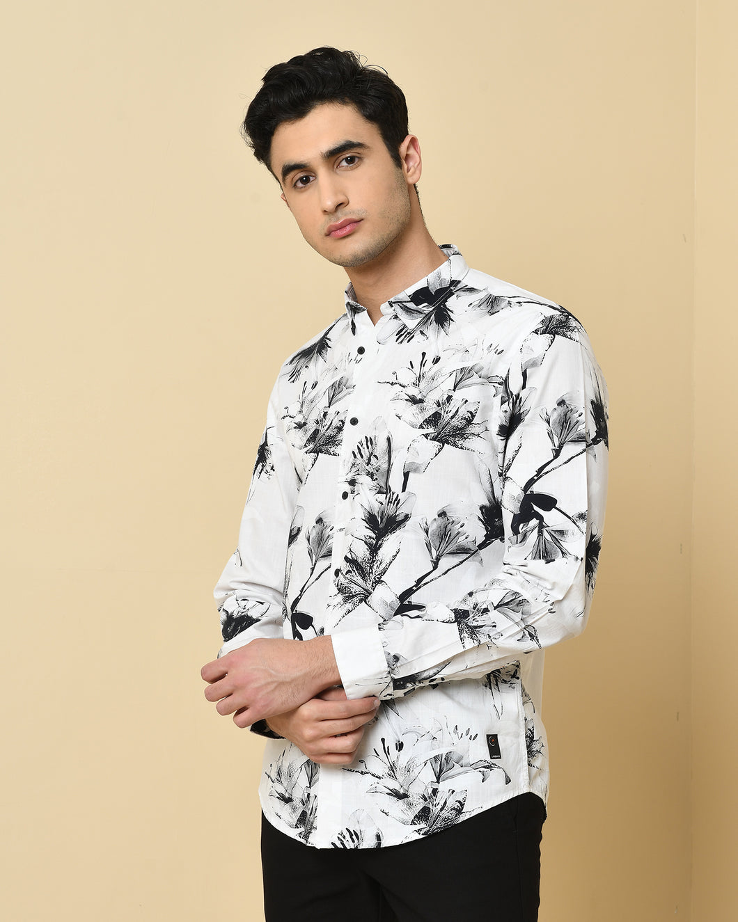Hand Painted Floral Trim Fit Shirt